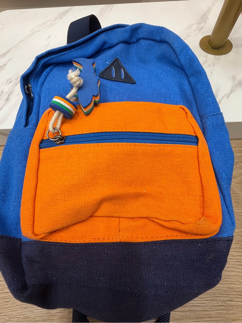 Kids Blue and Orange Canvas Backpack with Navy Base